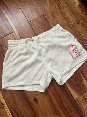 Women’s hubs and hers MILF Cream Drawstring Shorts with Red Milk Carton Print